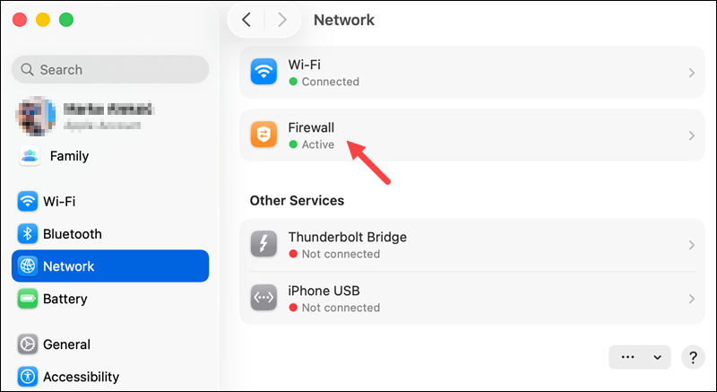 Network settings in macOS.