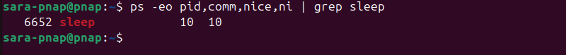 ps -eo pid,comm,nice,ni | grep sleep terminal output
