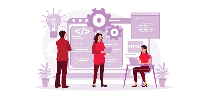 A team of web developers using a framework to build apps.