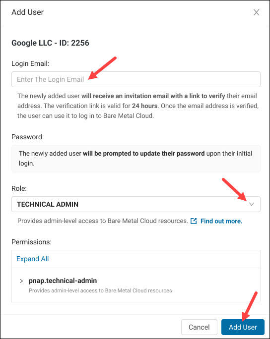 The Add User modal.