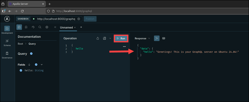 A GraphQL query on Apollo Server.