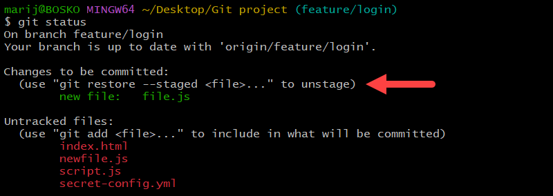 Checking the Git repository status.