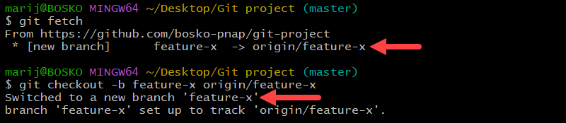 Checking out a remote branch with git checkout.