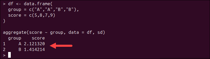 Finding grouped standard deviation in R with aggregate.