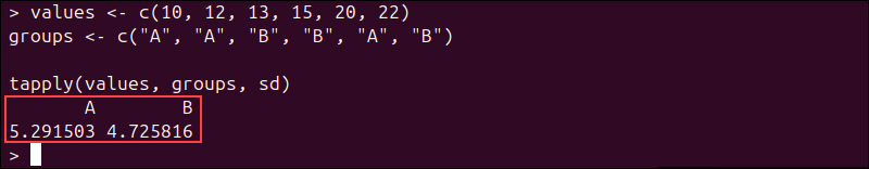 Finding grouped standard deviation in R with tapply.
