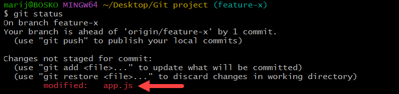 Checking the repository status in Git.