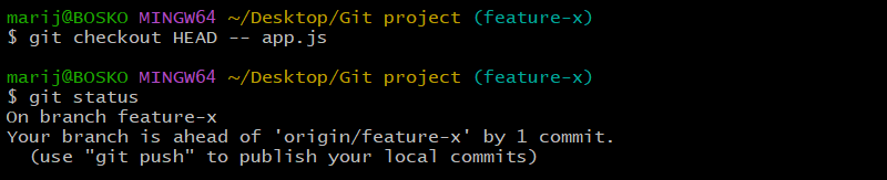 Restoring a file with git checkout.