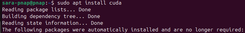sudo apt install cuda terminal output