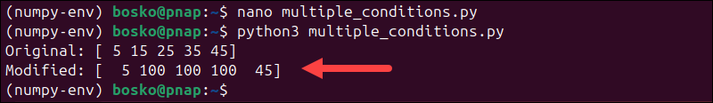 Using numpy.where() with multiple conditions.