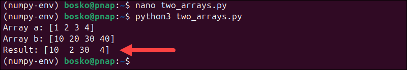 Using numpy.where() with two arrays.