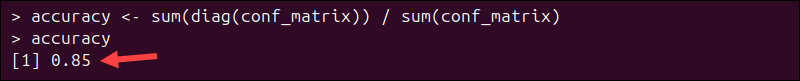 Calculating accuracy in the confusion matrix.