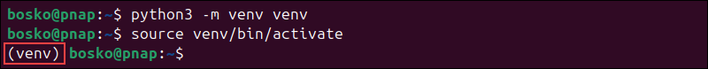 Activating a virtual environment in Linux.