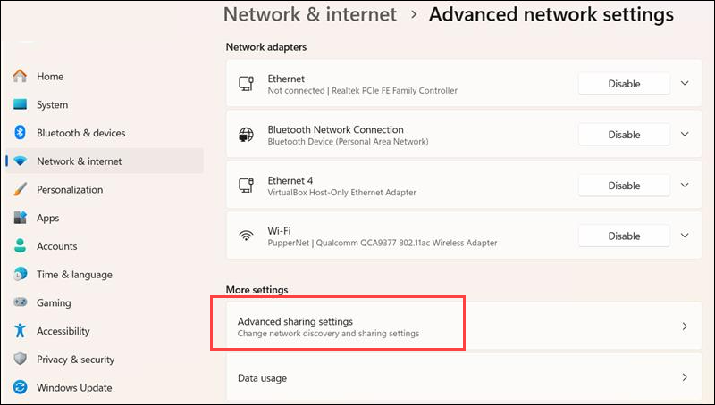 Advanced sharing settings