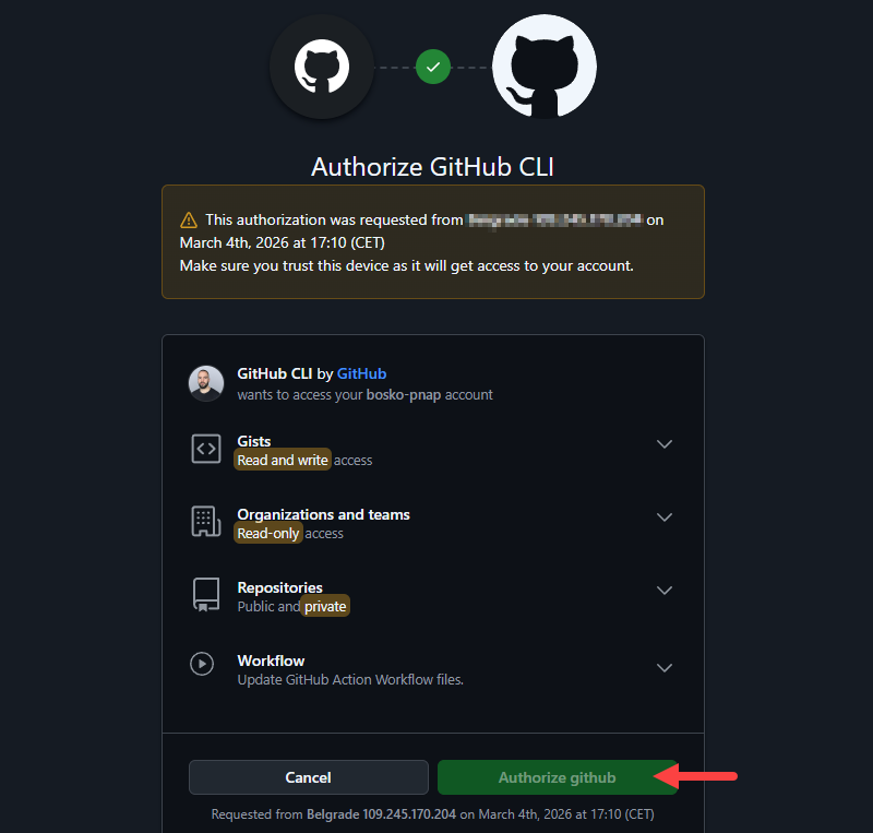 Authorize device access to gist.