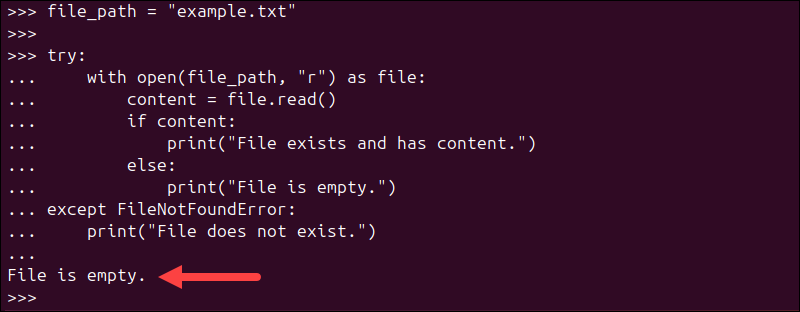 Checking if a file exists in Python using try-except block and open() function.