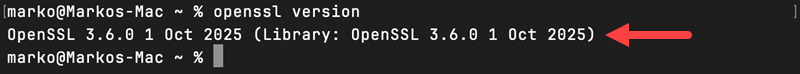Checking if OpenSSL is installed on macOS.