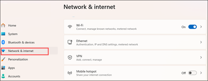 Select Network & internet