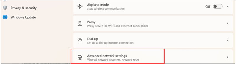 Click Advanced network settings