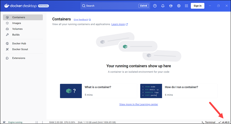 The Docker Desktop version.