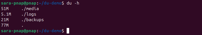 du -h terminal output