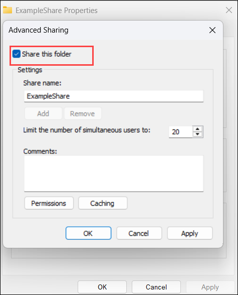 enable Share this folder