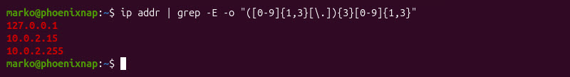 Using RegEx to grep for IPv4-like strings.