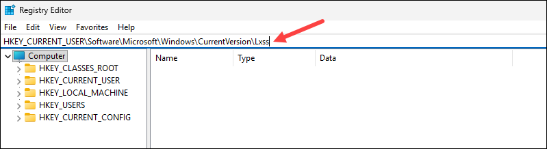 The location of the address bar in the Registry Editor.