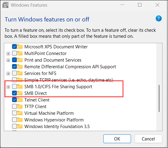 Ensure that SMB 1.0/CIFS Client is not enabled