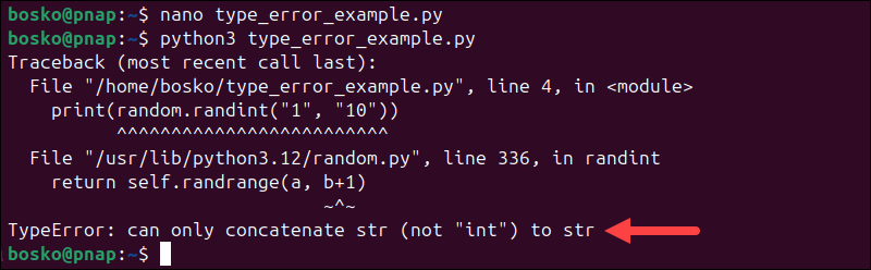 Demonstrating the TypeError in Python.