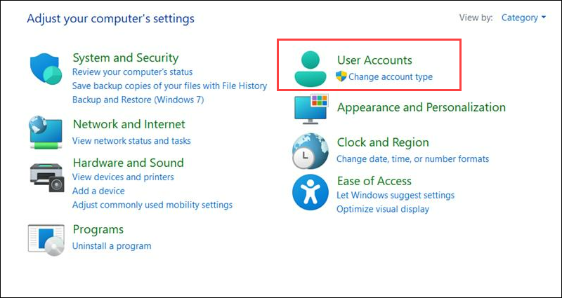 Select User Accounts.