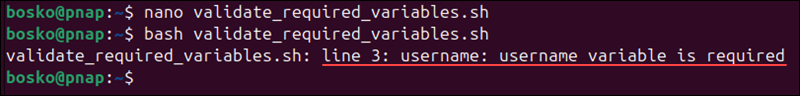 Validating required variables in Bash.