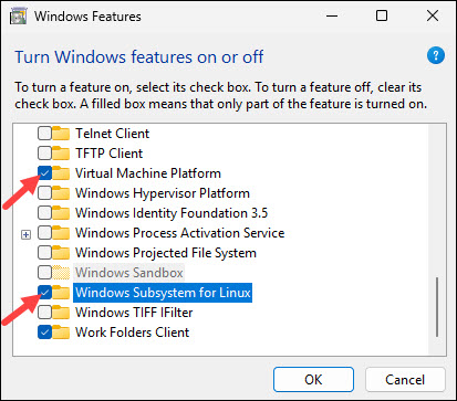 Turning relevant Windows features on.