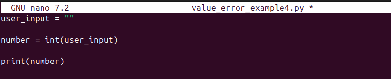 Adding the code to the Python script in Nano terminal output