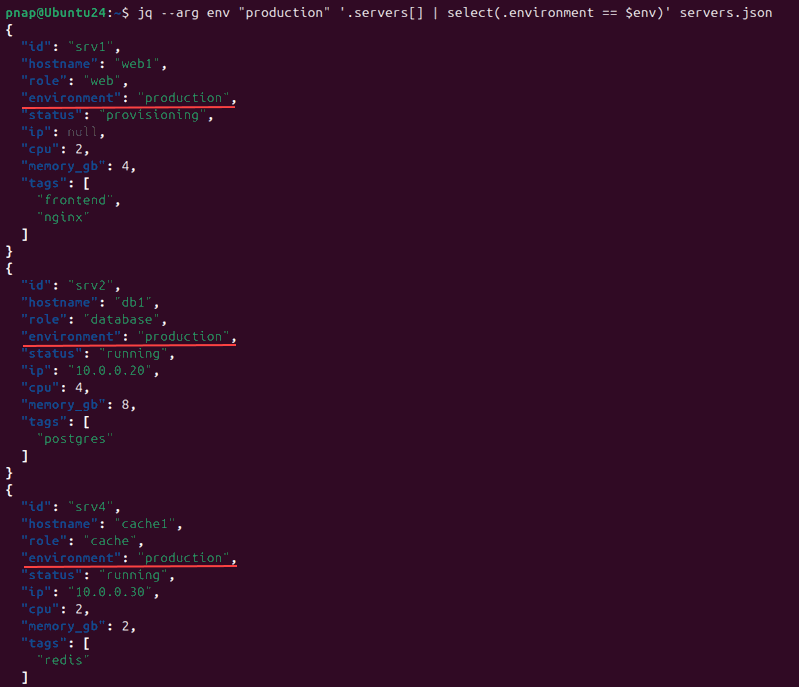 Using the --arg variable in jq.
