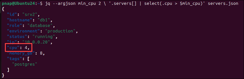 Using --argjson for numeric variables in jq.