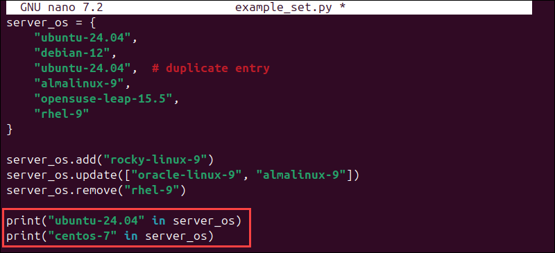 Checking if an item exists in a Python set.