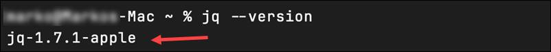 Confirming the jq version on macOS.