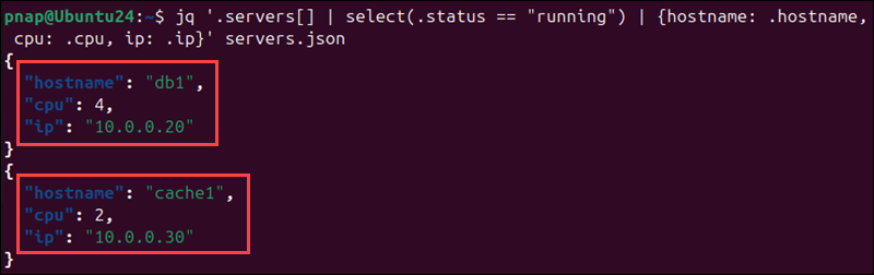 Filtering and transforming JSON data with jq.