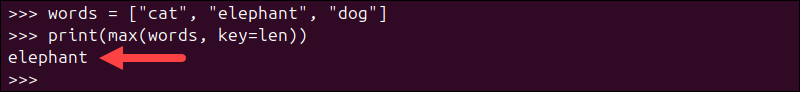 Finding the longest string using max().