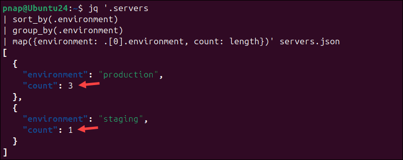 Counting the number of items in a group in jq.