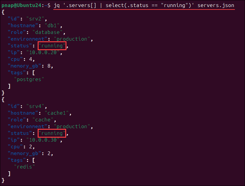 Filtering JSON data with jq.