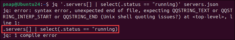 An example of a syntax error in jq.