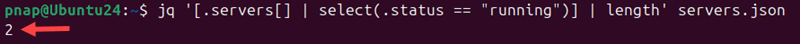 Counting items in server array with length filter in jq.