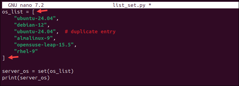 Converting a list into a set in Python.