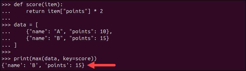 Using max() with custom functions.
