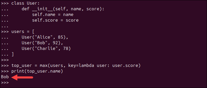 Using max() with custom objects.