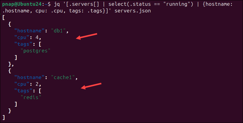 Using jq to output a JSON array.