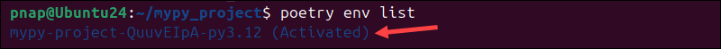 Listing Python virtual environments using Poetry.