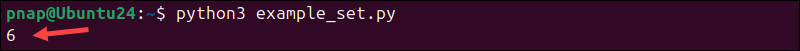 The output when using the len() function in a Python set.