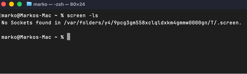 screen -ls terminal output on mac